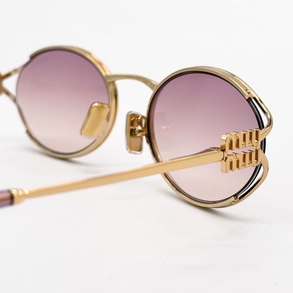 NEW MIU MIU SMU 52Y 5AK06S GOLD MU52YS 5AK06S OVAL MU 52YS WOMEN SUNGLASSES - Picture 11 of 14
